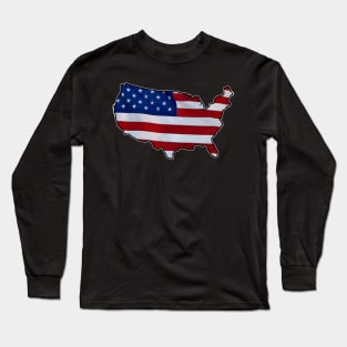 American Flag in Map Long Sleeve T-Shirt